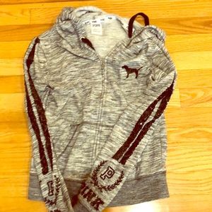 Gray zip up with black sequin details pink brandXS